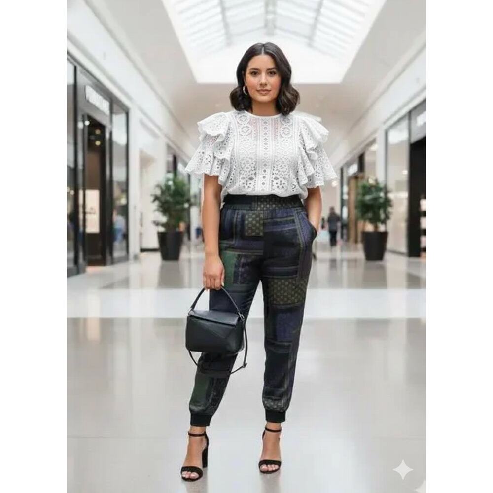 Veronica Beard Avamere Patchwork effect track jogger Pants,2 pockets Size 16 - Picture 2 of 13